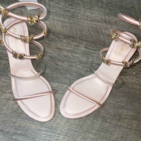Retail $130 Aldo Pirouette heeled sandal Butterfly Heels Rose Gold Strappy Heels - Picture 7 of 8